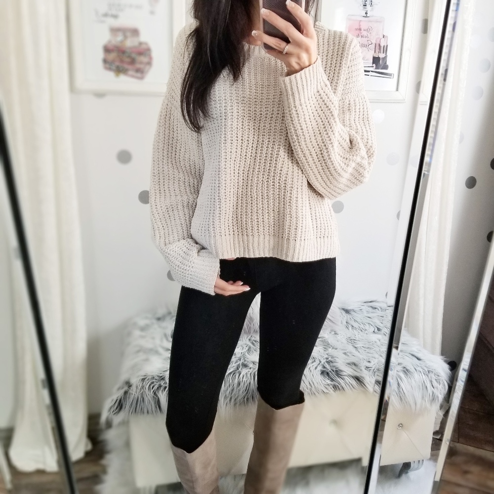 Cream Chenille Sweater Slouchy Neutral Sweaters - Picture 5 of 6